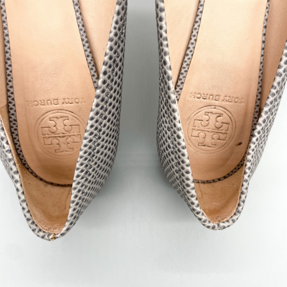 Tory Burch Serena Womens 7M Grey Snake Print Leather Ballet Flats Logo Preppy - Picture 9 of 12